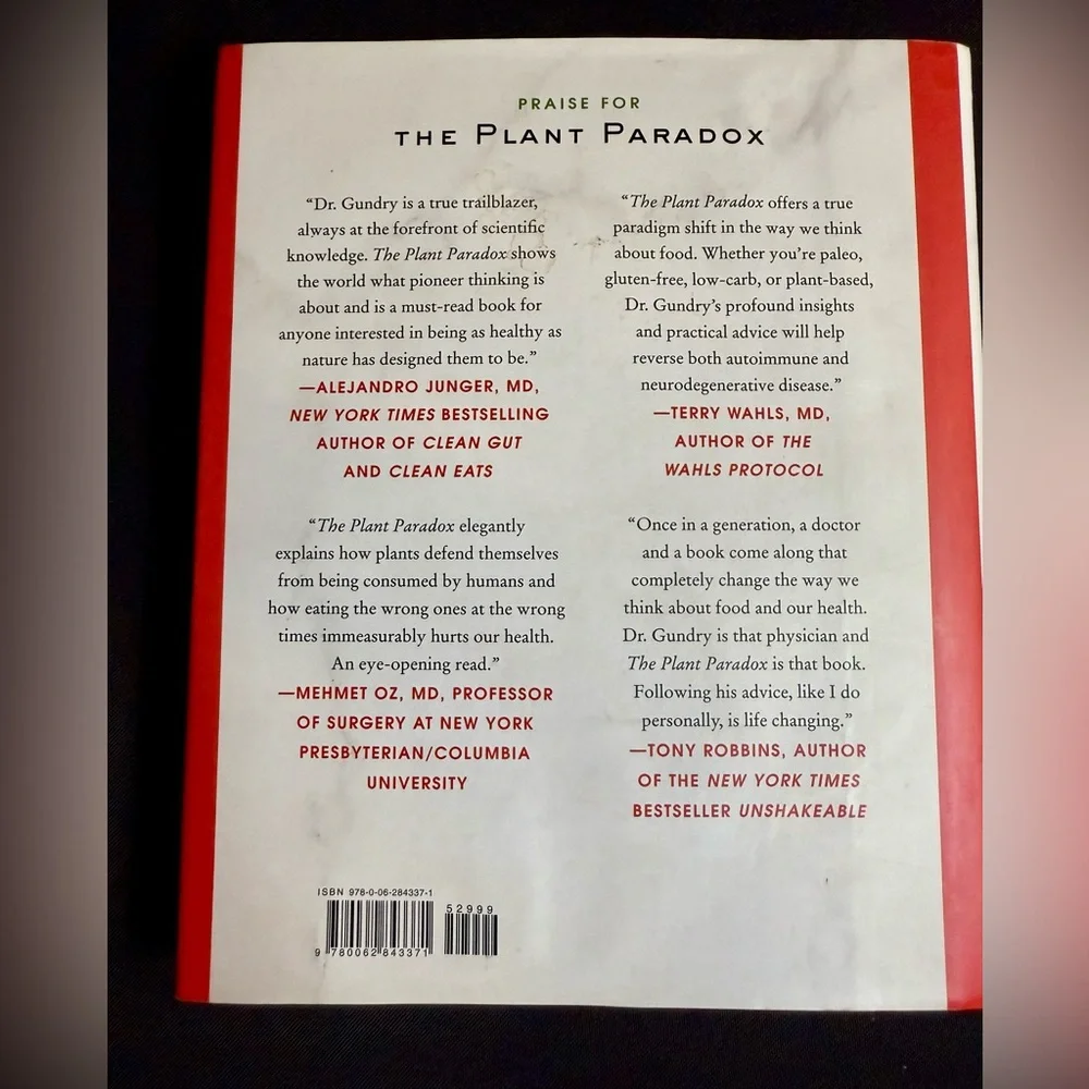 Lot of TWO PLANT PARADOX and PLANT PARADOX COOKBOOK By Steven Gundry MD
